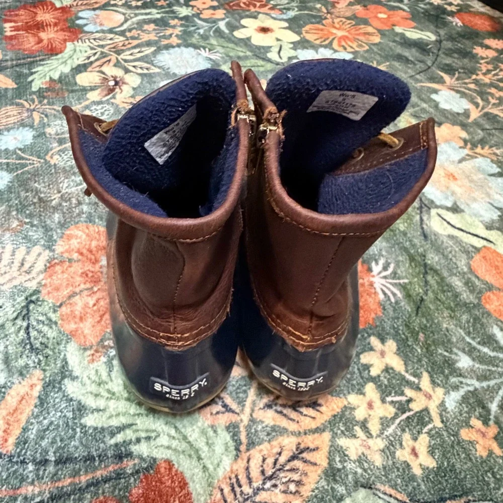 Sperry Saltwater Duck Boots Navy Brown Waterproof Leather STS91175 Womens 9